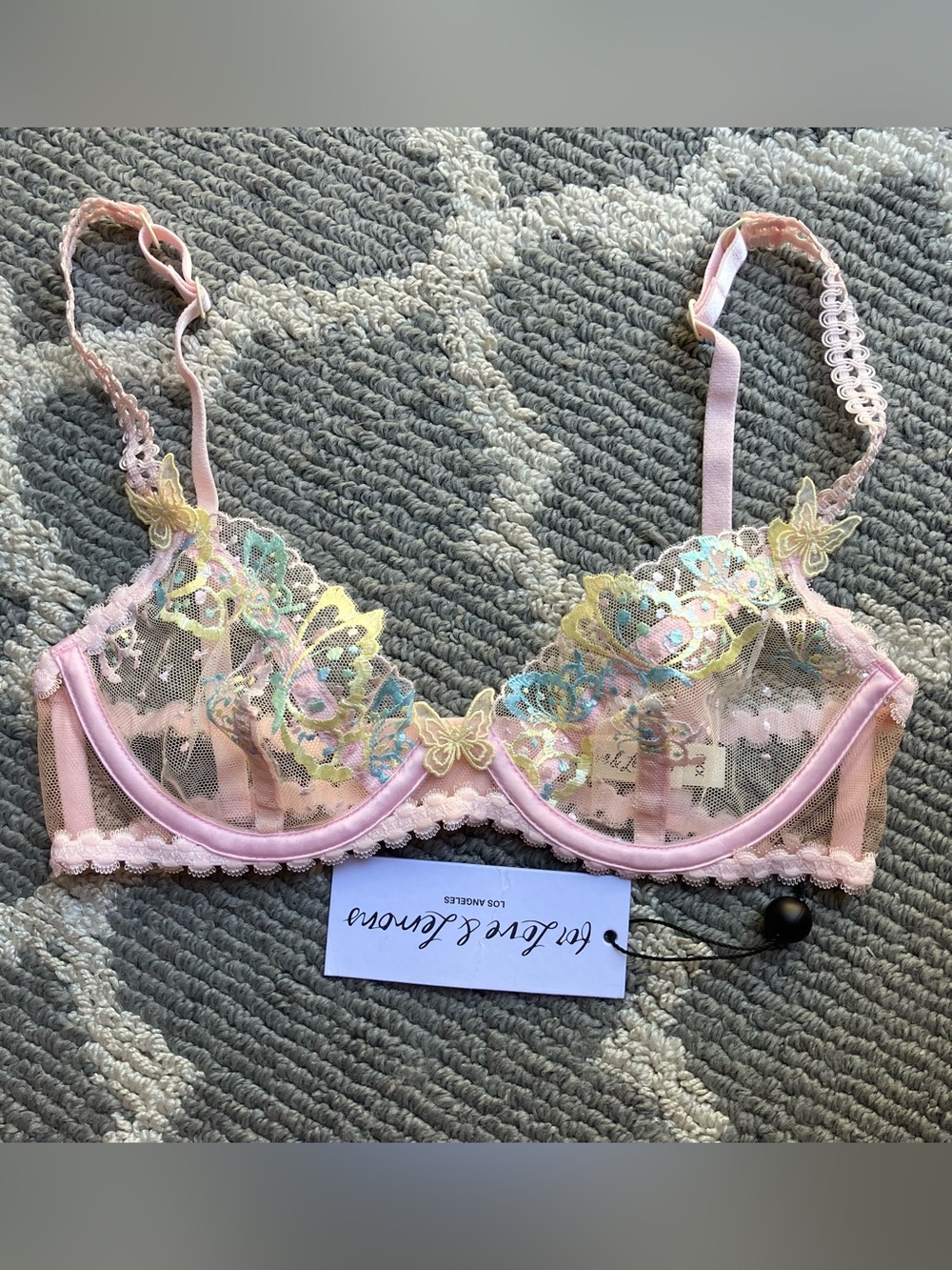 For Love And Lemons Pastel Pink Sheer Embroidered Underwire Bra